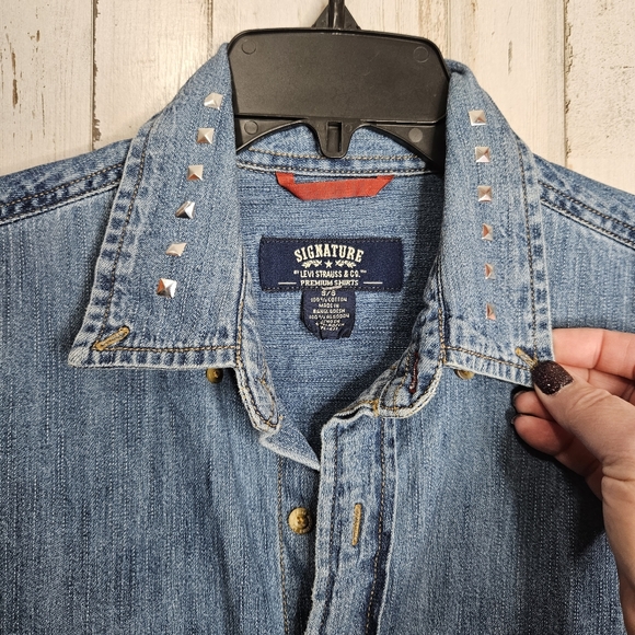 Levi's Signature Denim Chambray Long Sleeve Upcycled Shirt Button Front Unisex - Picture 4 of 13